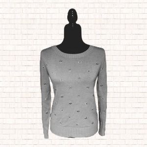 Embellished Sweater • Maison Jules size Small Winter Gray Silver EUC OBO